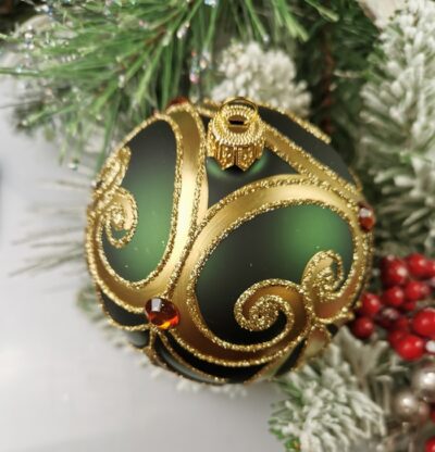 Złoty ornament na zieleni. 10cm/4szt.