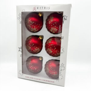 Zestaw bombek czerwonych – złote śnieżynki [8cm] 6szt