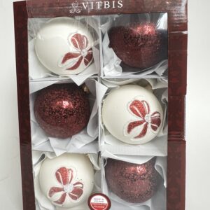 Świąteczna elegancja – zestaw bombek z kokardami [8cm] 6szt.