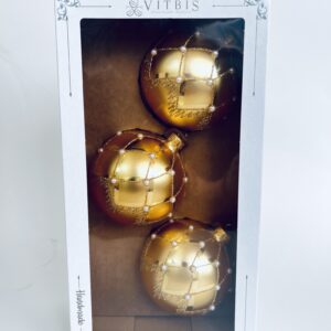 Zestaw złotych bombek – biała perełka [10cm] 3szt.